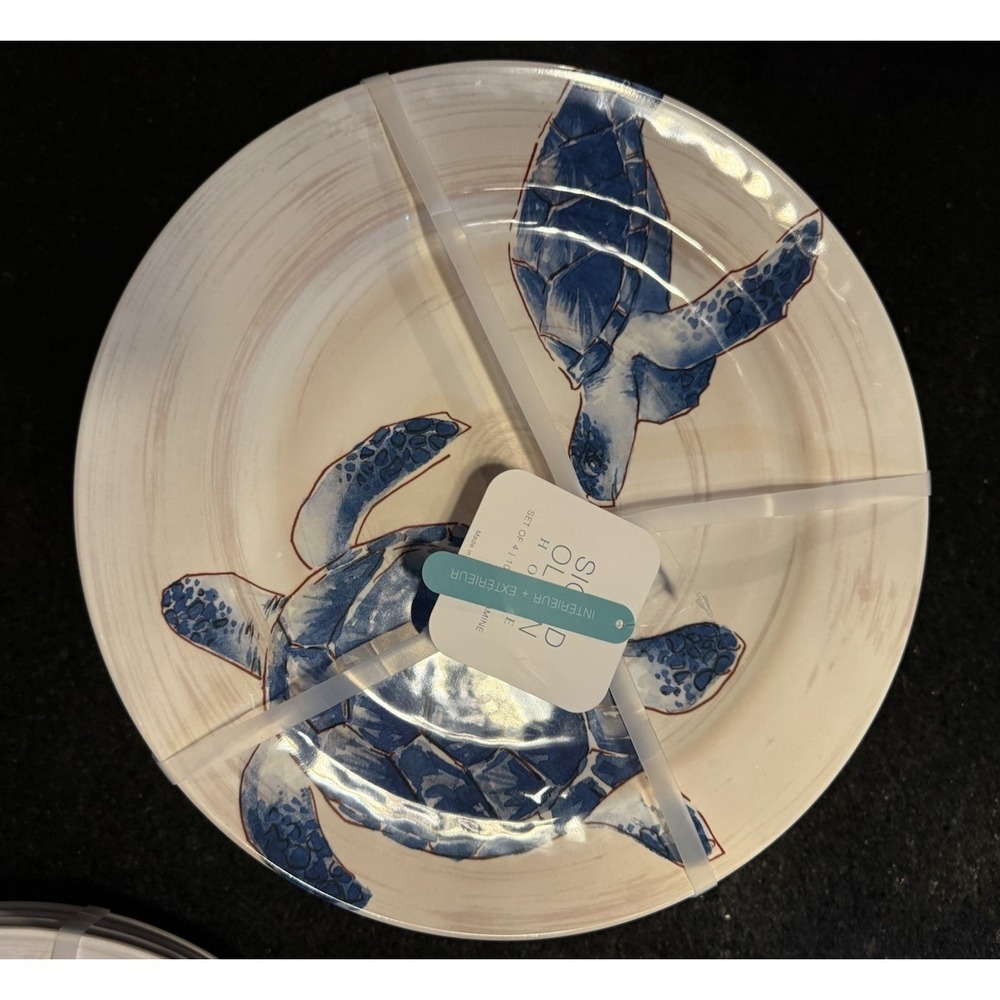 NWT 4 Sigrid  Olsen Sea Turtle Melamine Dinner Plates  Blue Coastal Beach 11"
